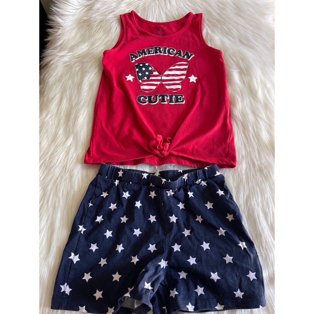 Childrens Place Girl's American Cutie 2-Piece Set -  Red Blue Size 5T Used